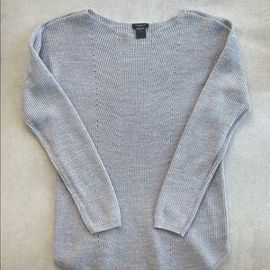 Ann Taylor Light Gray Ribbed Crewneck Sweater